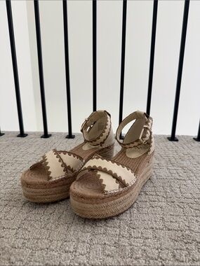 Vince Camuto Cream and Tan Braided Espadrille Wedges - worn once!